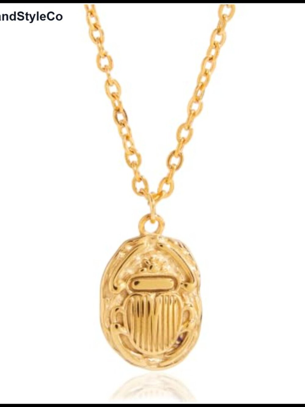 Egyptian Scarab Pendant Necklace Stainless Steel Ancient Style Gold